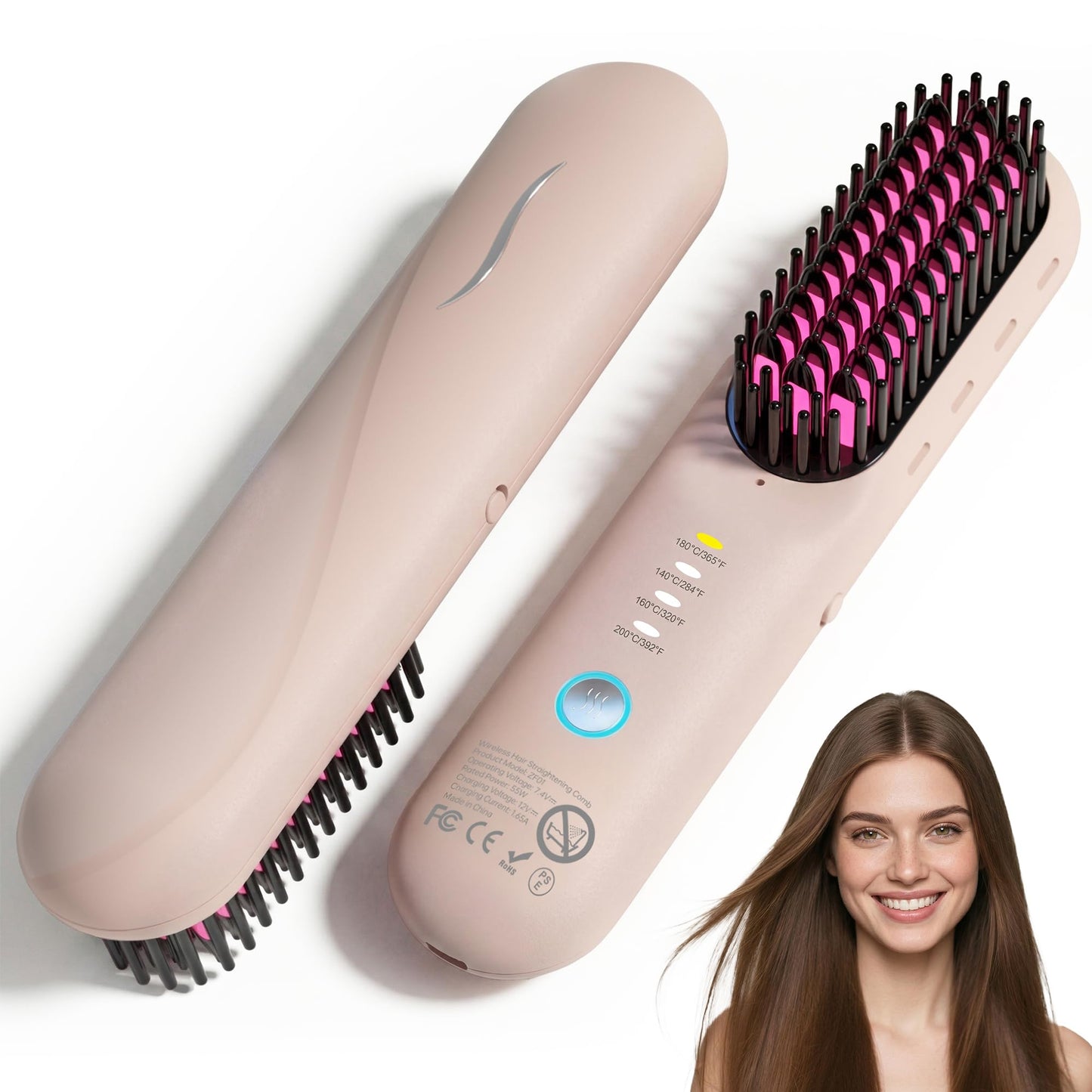 Go Brush Pro, GEVOODIX Cordless Straightening Comb - Hair Straightening Brush for Short Hair - Mini & Portable Travel Heated GoBrush Brush, Styling Tools