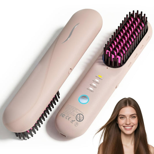 Go Brush Pro, GEVOODIX Cordless Straightening Comb - Hair Straightening Brush for Short Hair - Mini & Portable Travel Heated GoBrush Brush, Styling Tools