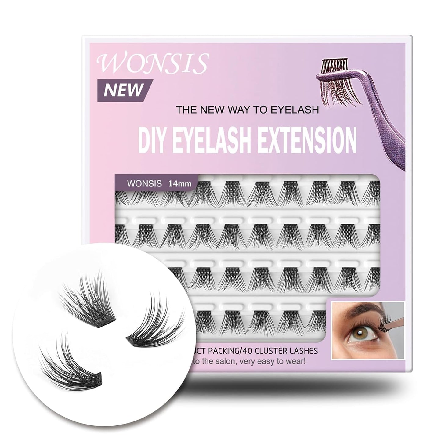 DIY Eyelash Extensions - Reusable Volume Lash Clusters for Natural Wispy Look | C Curl 14mm Pack