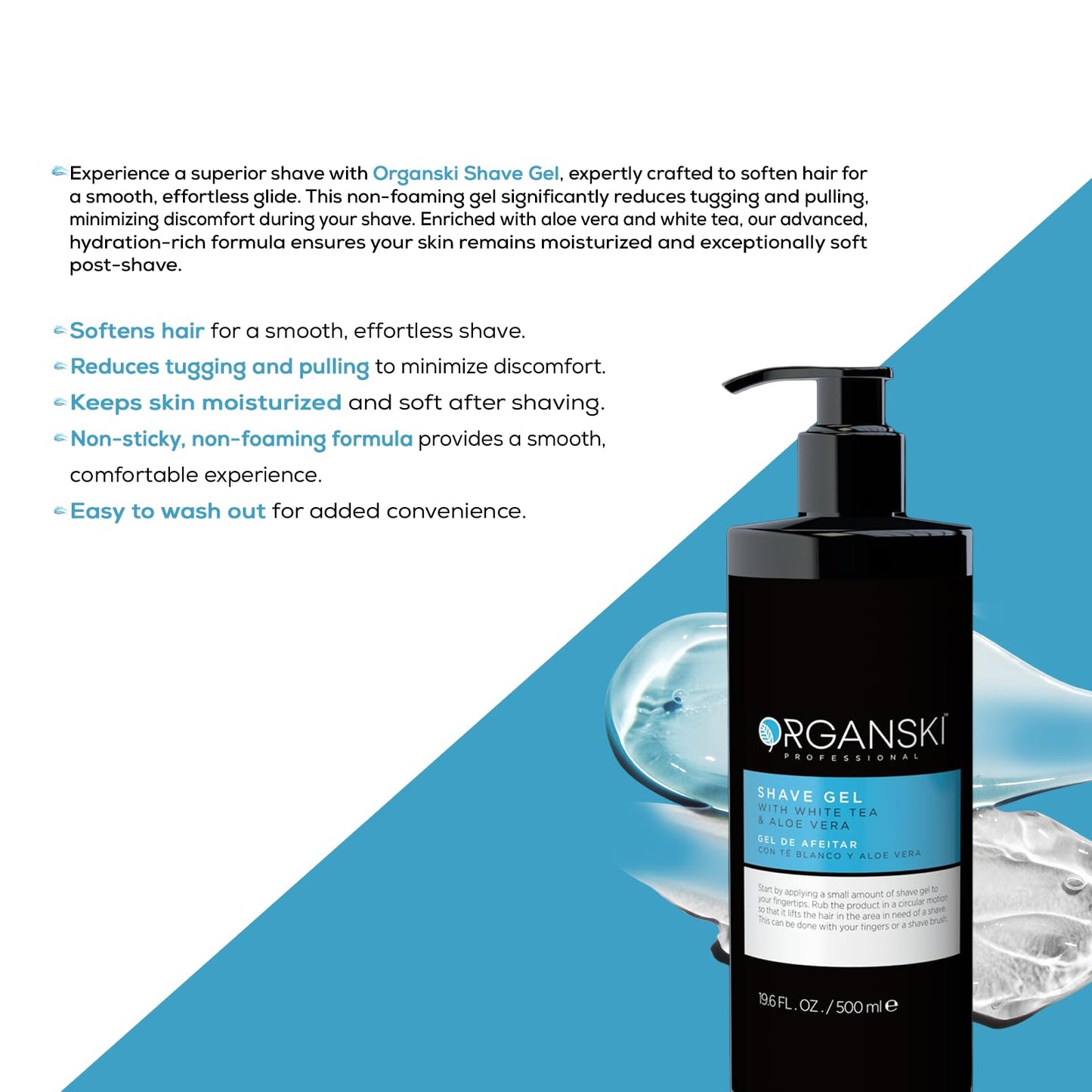 Organsky Professional Shaving Gel – 19.6 fl oz | Transparent Non-Foaming Razor Glide Gel for Barbers & Men | Cooling Aloe Vera & White Tea Formula | Irritation-Free Precision Shave for Sensitive Skin