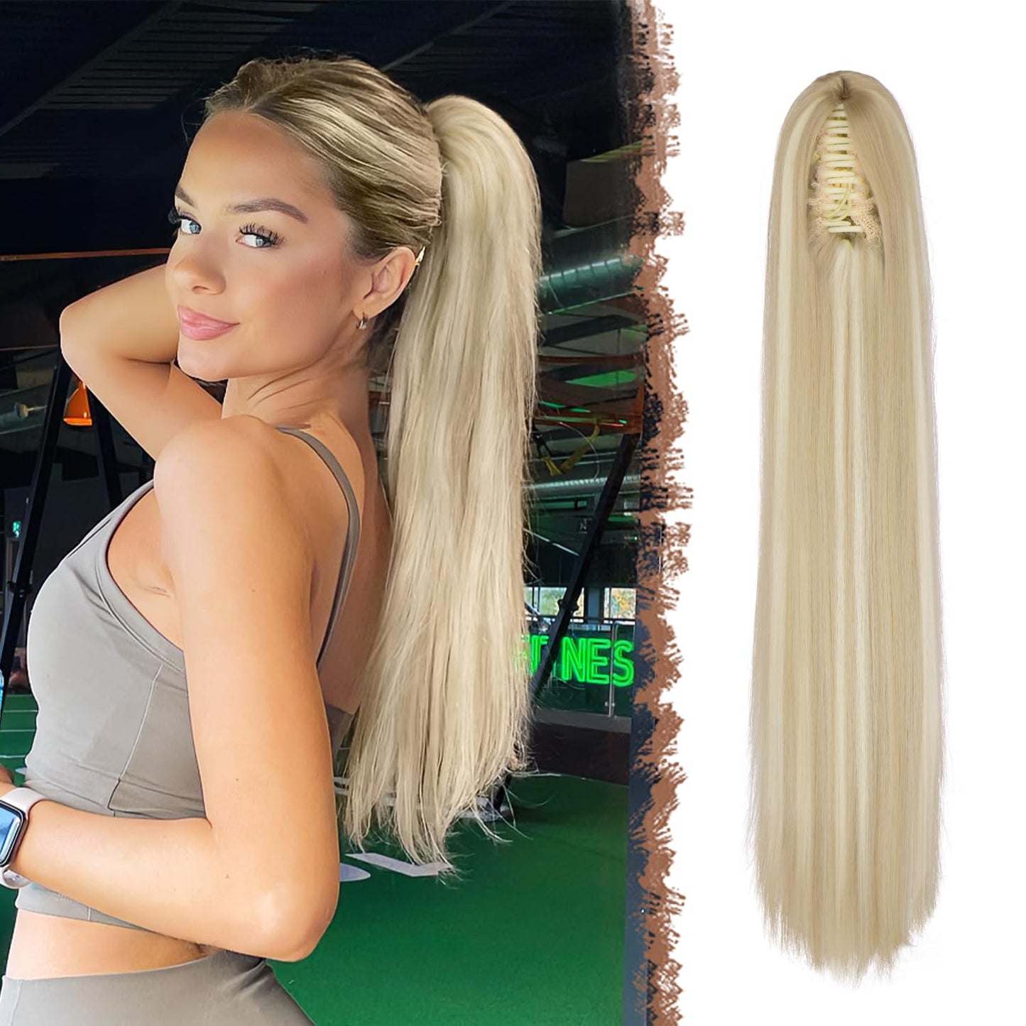 Claw Ponytail Extensions - Long Dark Brown Straight Hairpieces | 25-Inch Synthetic Clip-In Tails