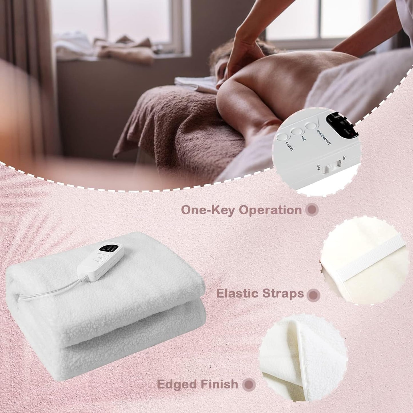 Massage Table Warmer - UL Certified Heating Pad with Deluxe Fleece Cover | 5 Heat Levels, 8 Timer Settings, 12 Ft Cord