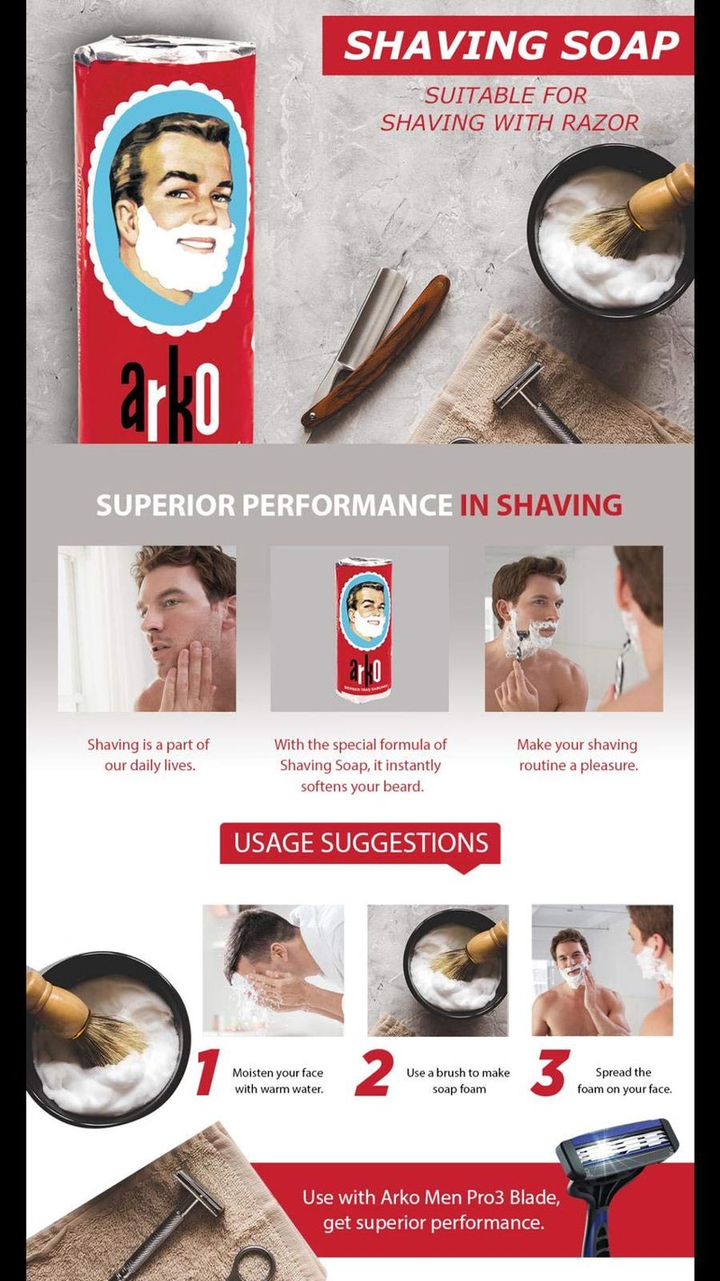 Arko Shaving Soap Stick, 70 Gram