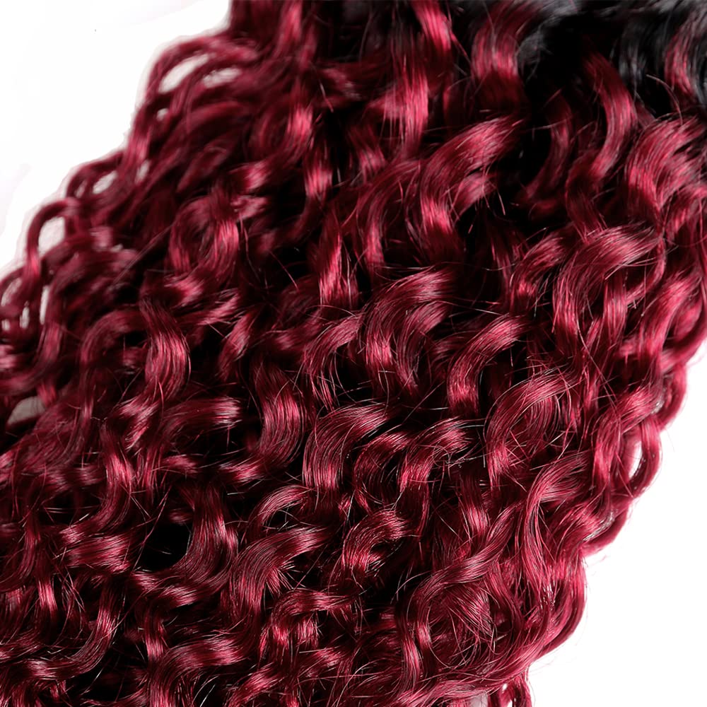 1B99J Human Hair Bundles Burgundy Water Wave Bundle Brazilian Unprocessed Virgin Hair 3 Bundles 18 20 22 Inch 1B99J Bundle Hair Extensions