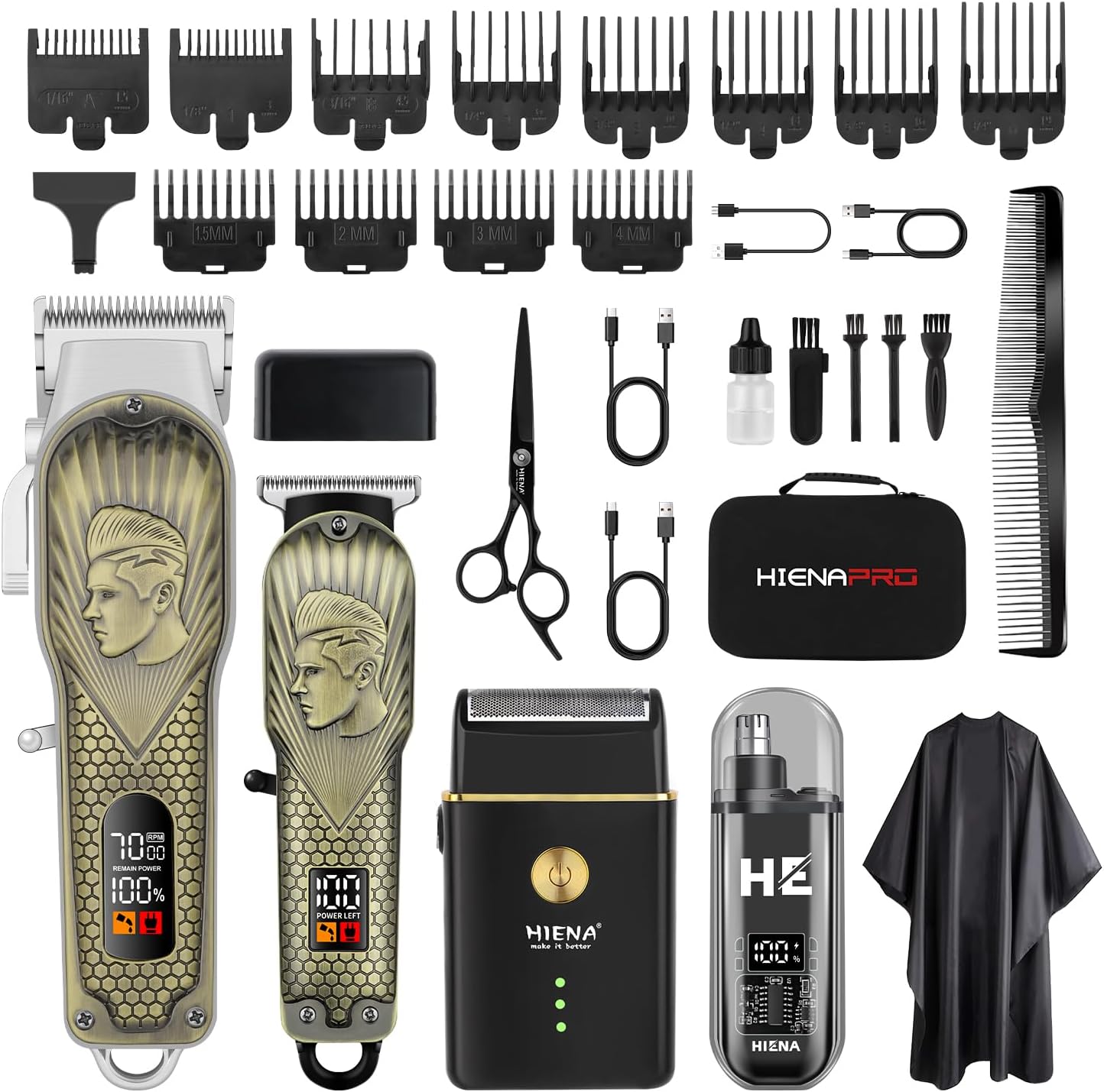 Professional Hair Clippers for Men - Cordless Barber Clipper Set with LED Display, Foil Shaver & Nose Trimmer | Rechargeable