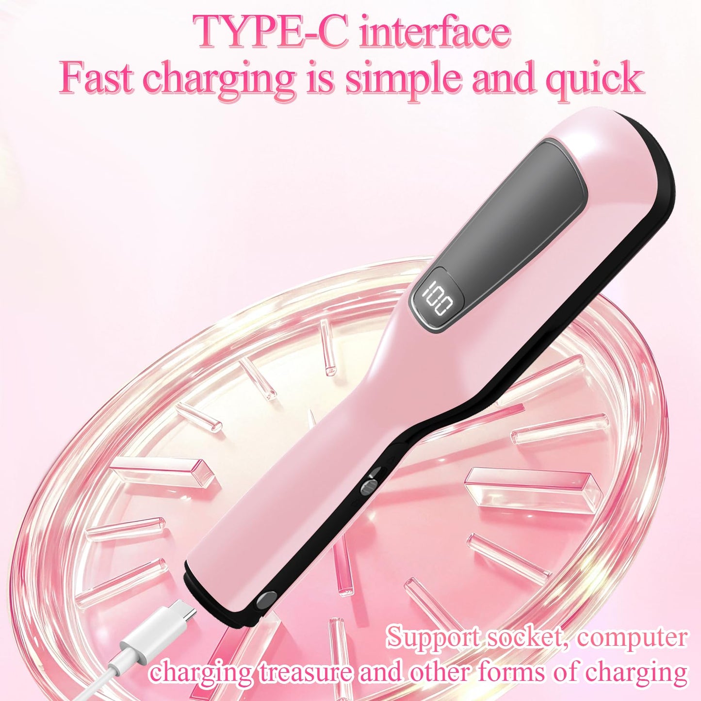 KYFIU Hair Trimmer Automatic Home Care Clipper 2-in-1 for Dry Damaged Splitting Broken Brittle Straight Curly Frizzy Beauty Styling-Pink