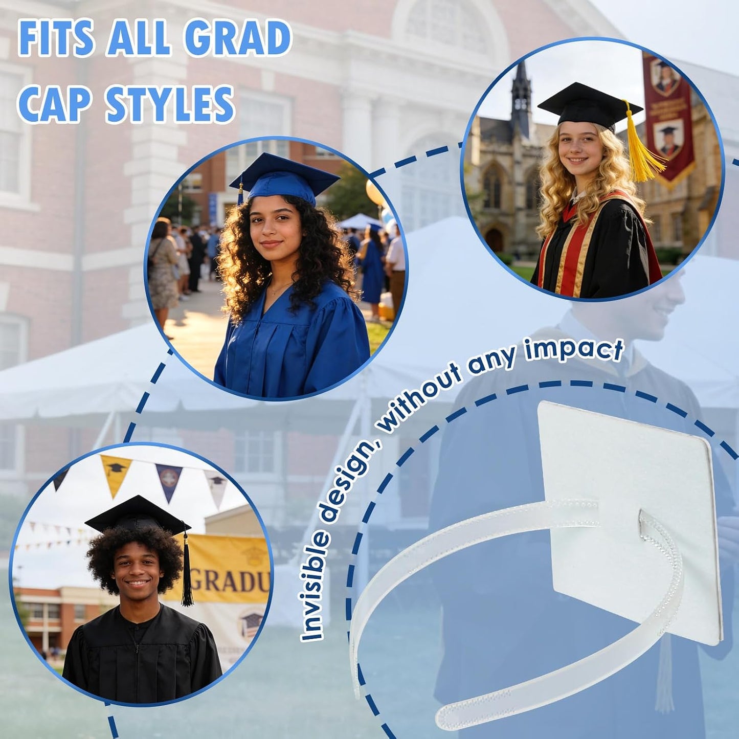 Graduation Cap Headband Insert - Clear White Anti-Fall Hair Band | Secure Grad Cap Holder for Students & Girls