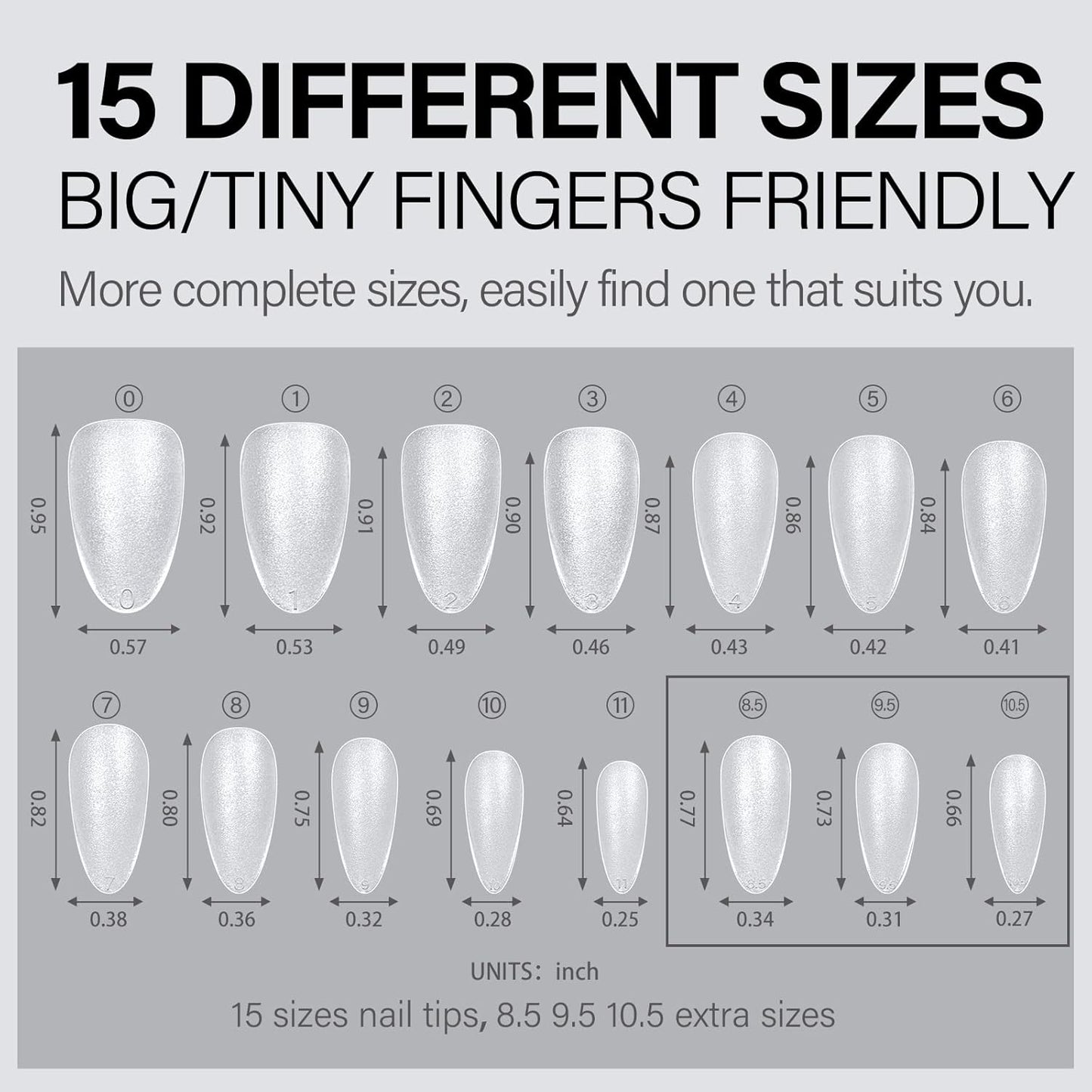Almond Nail Tips - 450pcs Soft Full Cover Gel Nails | Pre-shaped Press-On Extensions in 15 Sizes for Beginners