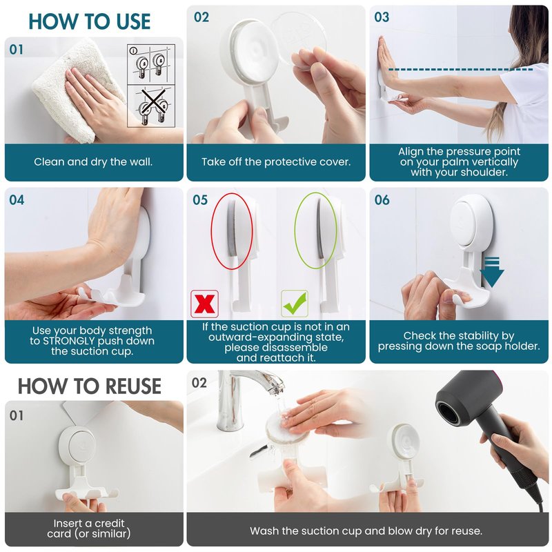 TAILI Suction Cup Razor Holder in Shower 2 Pack, Towel, Loofah, Shaver Holder for Bathroom Wall, Powerful Suction Cup Shower Hooks, Easy to Install and Reuse, White