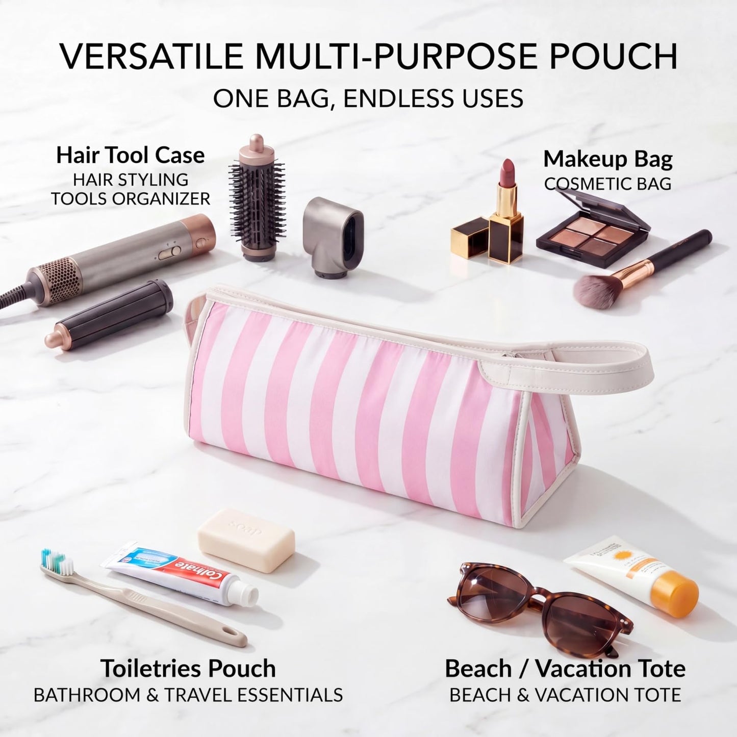 RSRSLEII Striped Hair Tools Travel Bag,Waterproof Hair Styling Accessories Storage Case for Hair Dryer，Flat Irons,Straightener,Curling Iron,Hot Hair Tool Organizer with Dividers