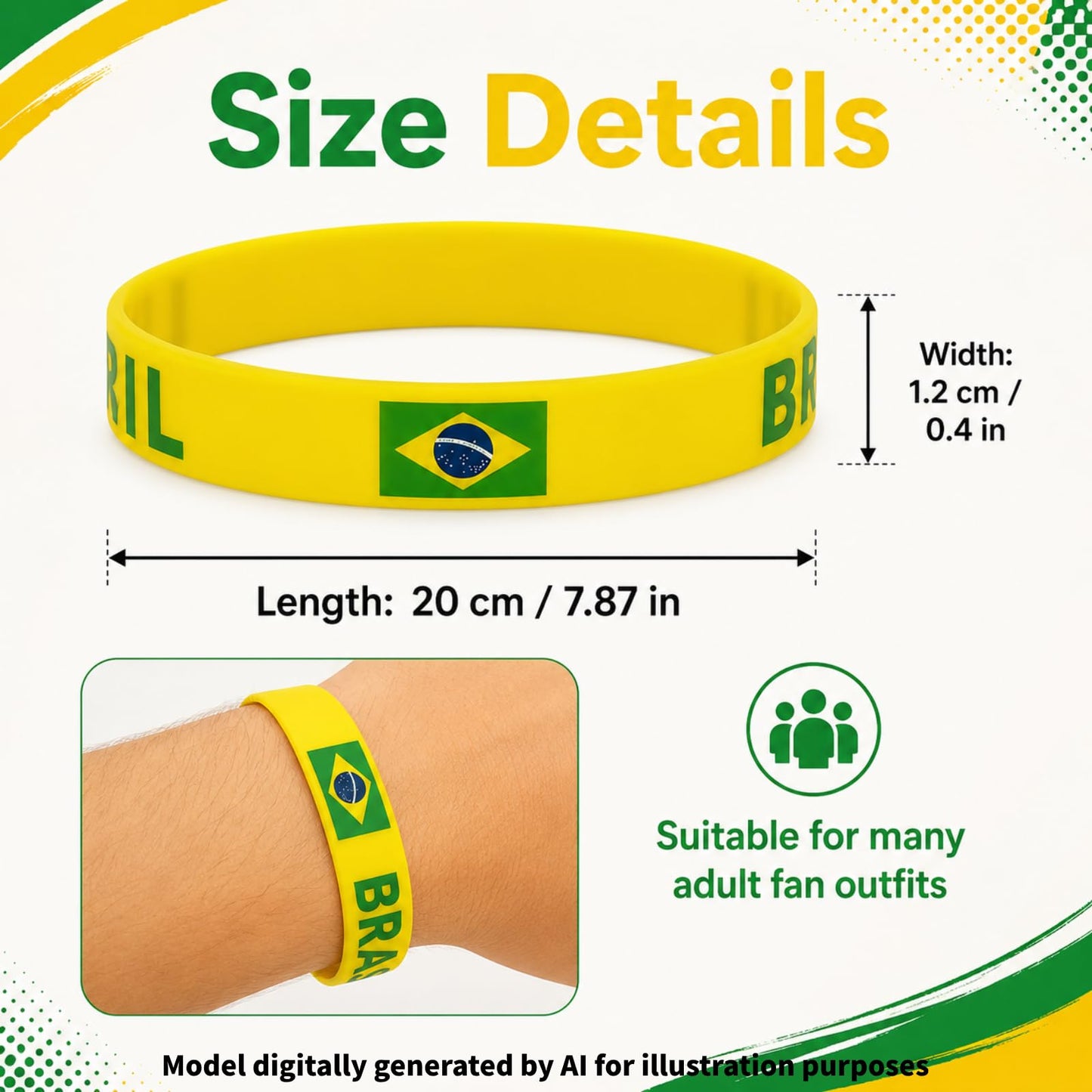 Qiknird Brazil Flag Silicone Bracelet, Flag Rubber Bracelets for Women and Men, Sports Events Worldcup Silicone Bracelet, Patriotic Decorations Party Supplies