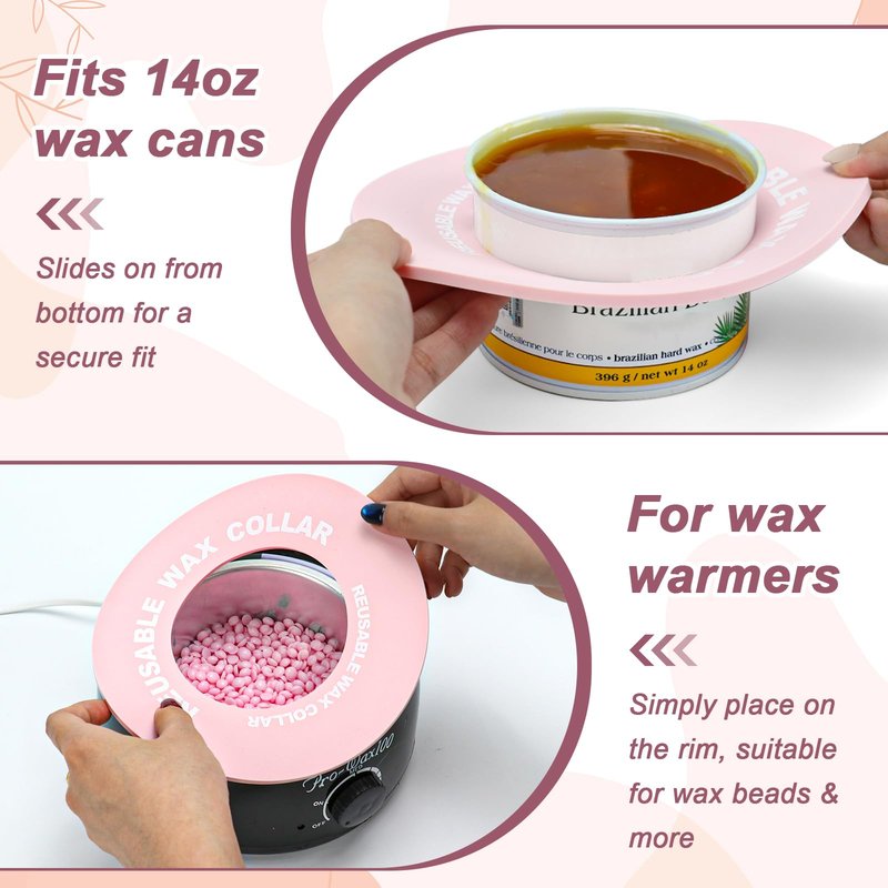 2 PCS Reusable Silicone Wax Collars Fits Most 14 Oz Wax Pot Liner Collar Clean Collars for Wax Warmer Waxing Protection Collars for Esthetician Hair Removal Women Wax Supplies(Pink)