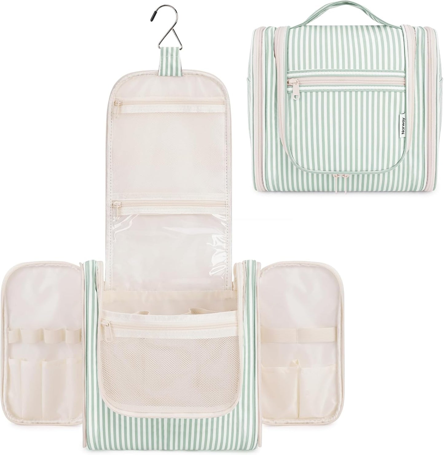 Hanging Toiletry Bag for Women | Travel Makeup Organizer - Large Blue Leaf Design