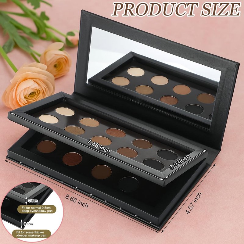 Magnetic Eyeshadow Palette - XL Large 2-Layer Book Shape with Mirror | 8.66 x 4.57 Inches, 20 Adhesive Stickers for DIY Makeup