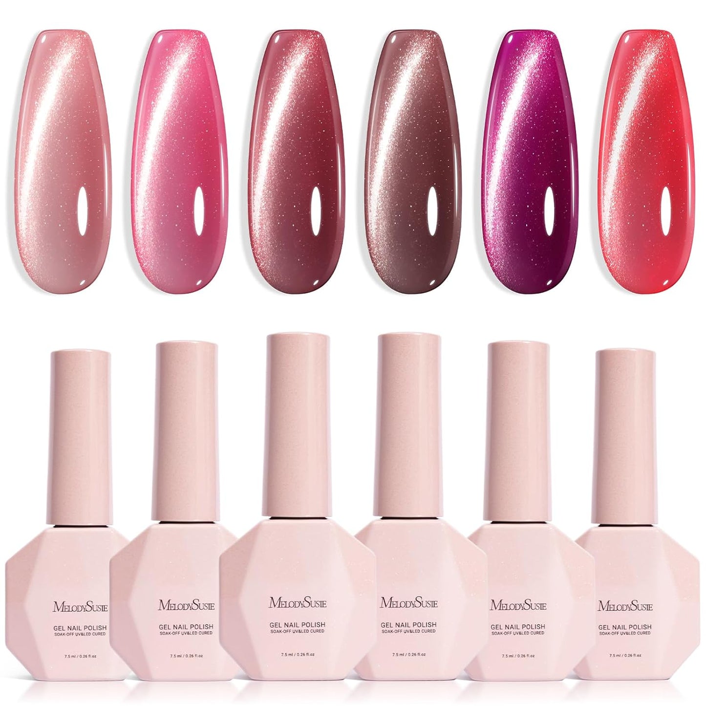 MelodySusie Cat Eye Gel Nail Polish Set - 6 Pcs Glitter Holographic Magnetic Polish | 0.26 Fl Oz Each