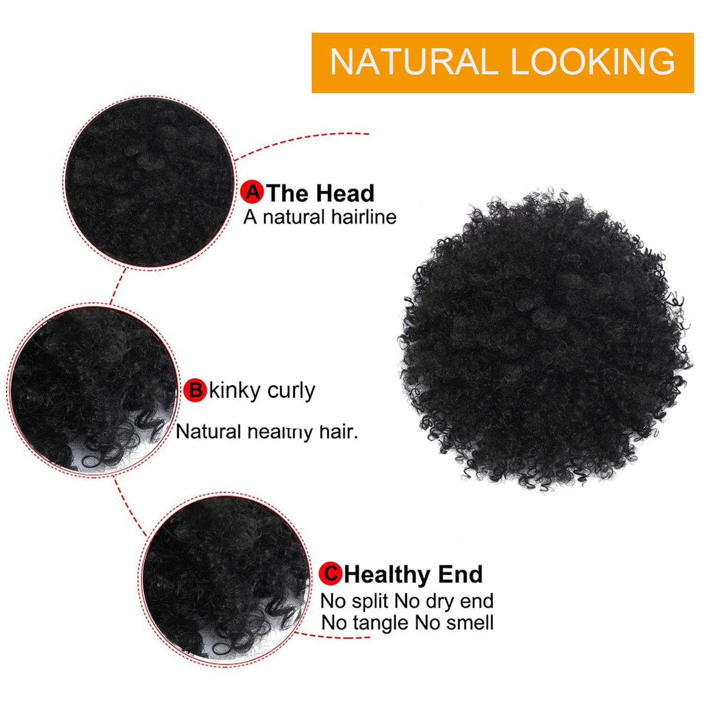 Kinky Curly Drawstring Ponytail Extension - Afro Puff Hairpiece for Black Women | Synthetic Short Bun (2#)