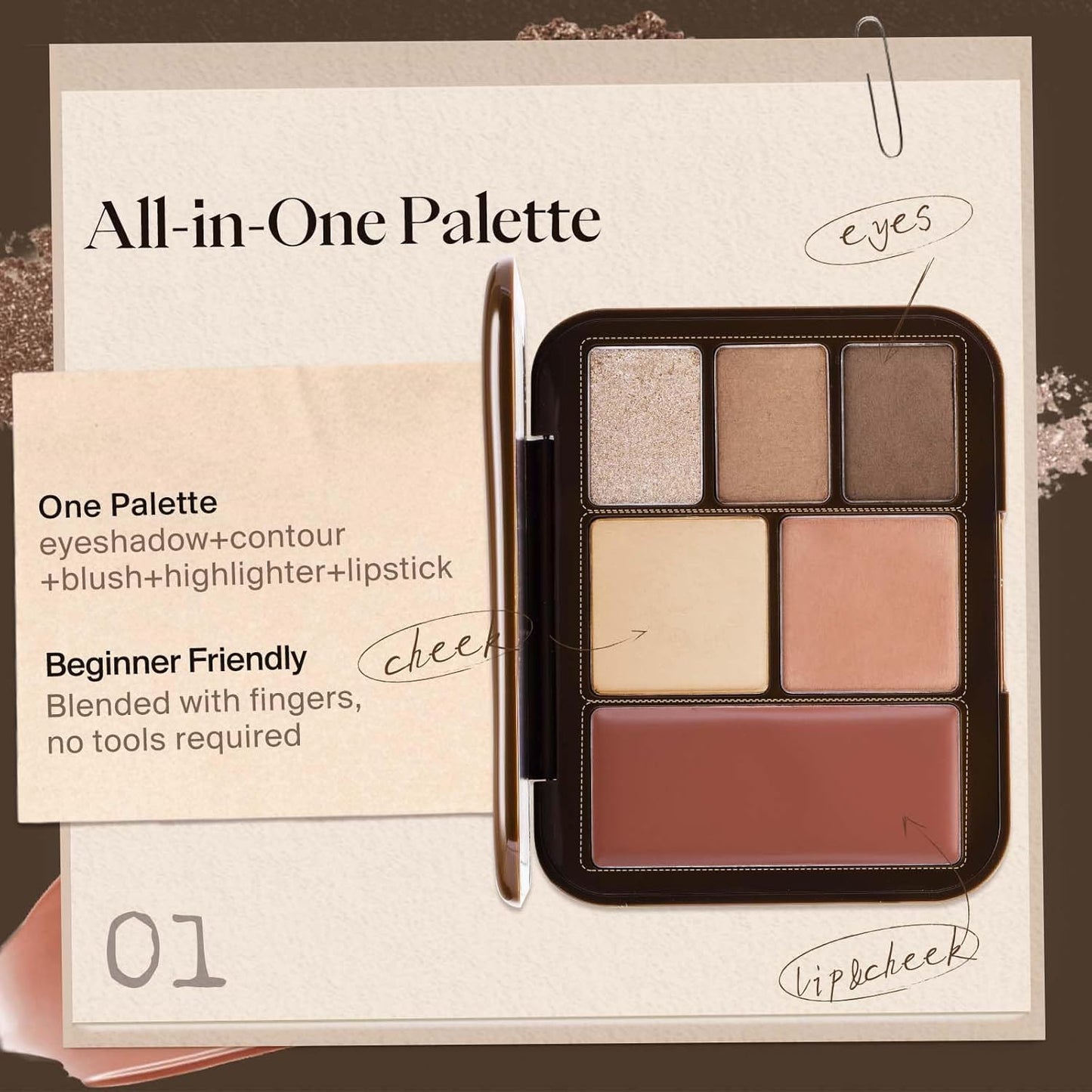 Multi-Use Face Palette - 6 Color Makeup Kit with Eyeshadow, Blush, Contour & Highlighter | Travel-Friendly Warm Brown Look