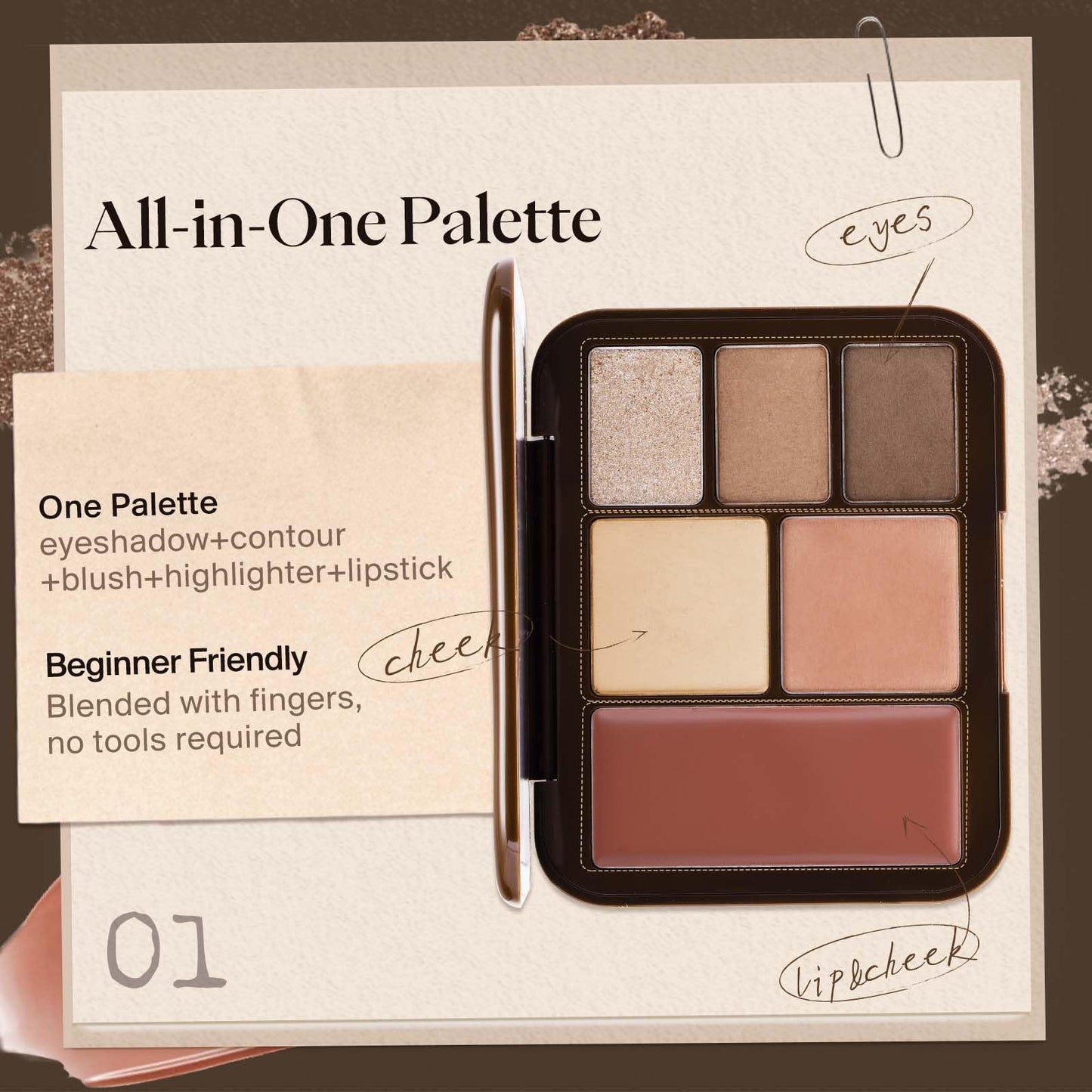 JOOCYEE 6 Color Multi-Use Face Palette, 5 in 1 Makeup Kit with Eyeshadow Blush Contour Highlighter Lip Color, Travel-Friendly Lookbook Design for Seamless Daily Glow