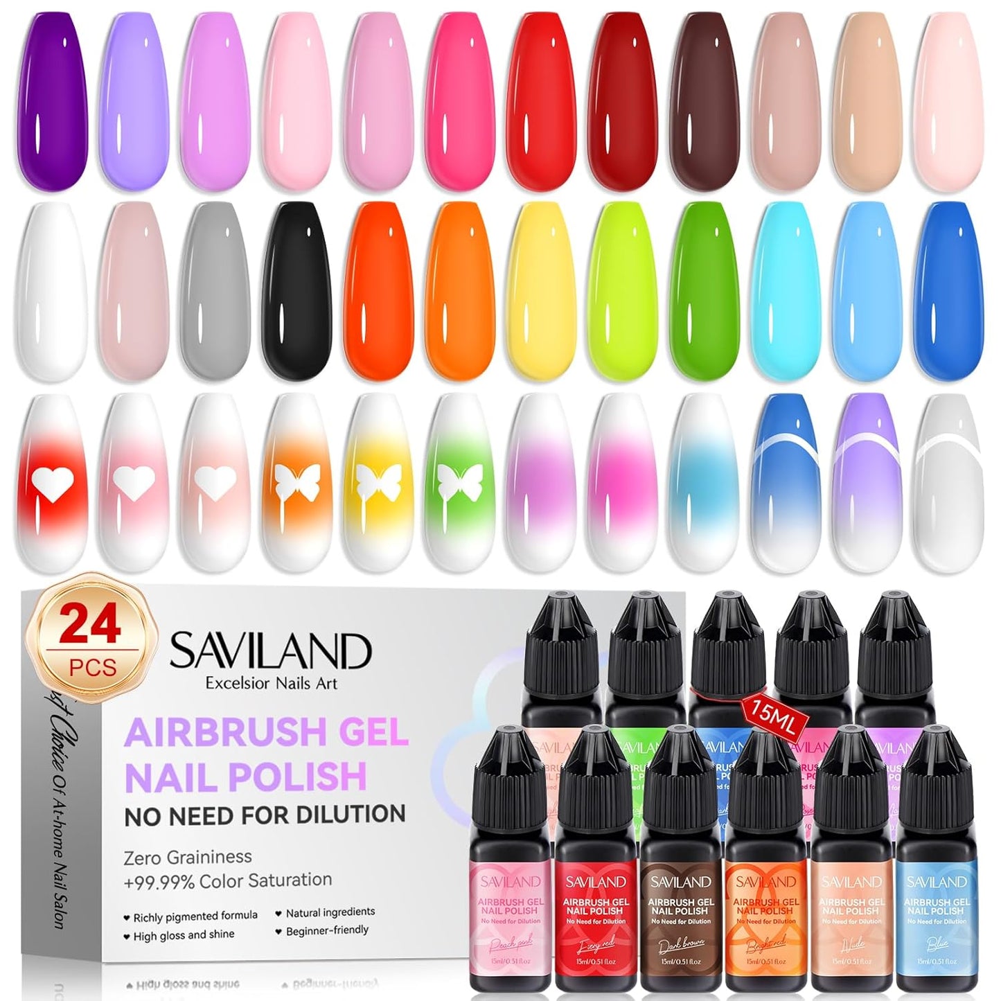 SAVILAND Airbrush Gel Polish Set | 12 Macaron Colors, HEMA & Acetone Free, 4-Week Wear for Nail Artists