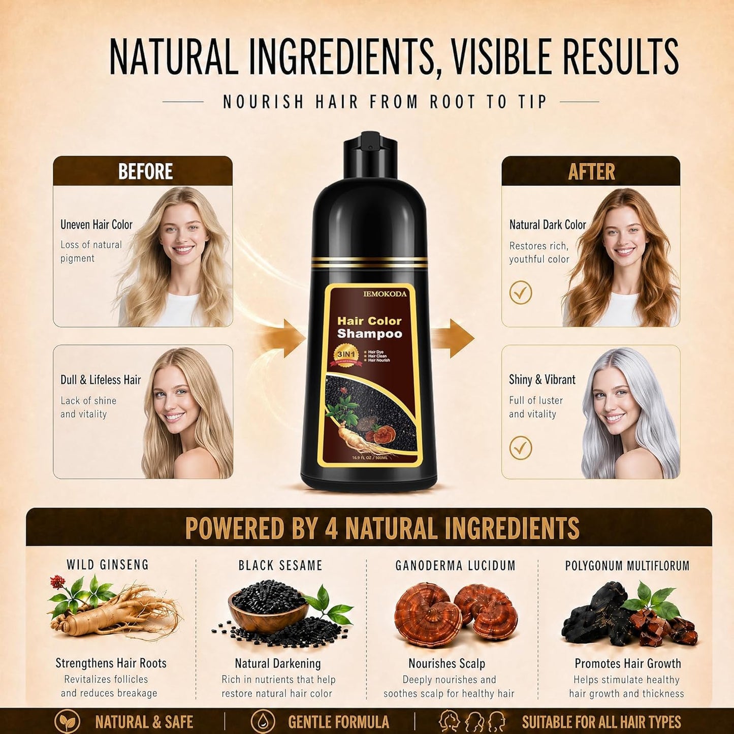 Silver Gray Hair Dye Shampoo - 3 in 1 Instant Color Treatment | Semi-Permanent Formula, 16.90 Fl Oz