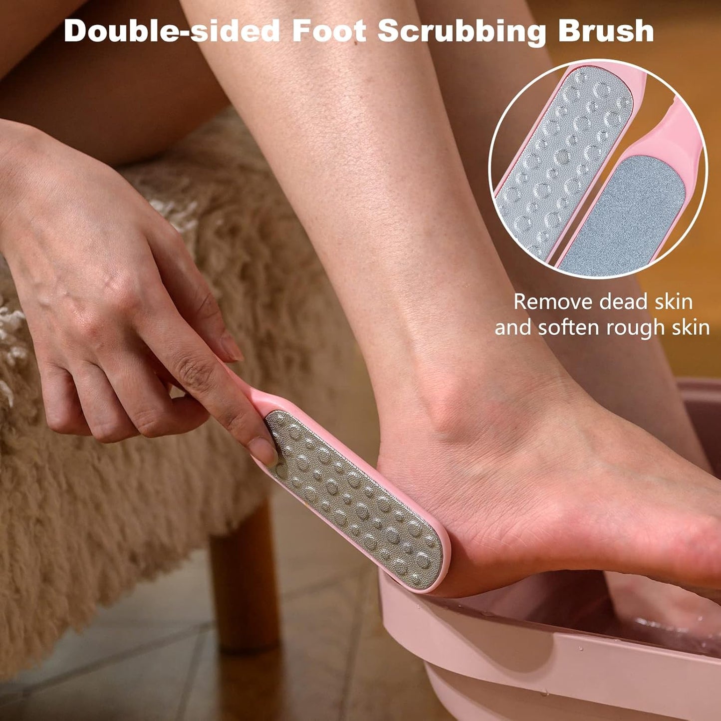 Collapsible Foot Bath Spa - Heated Massage Rollers & Bubble Jets | Foldable Pedicure Tub (Pink)