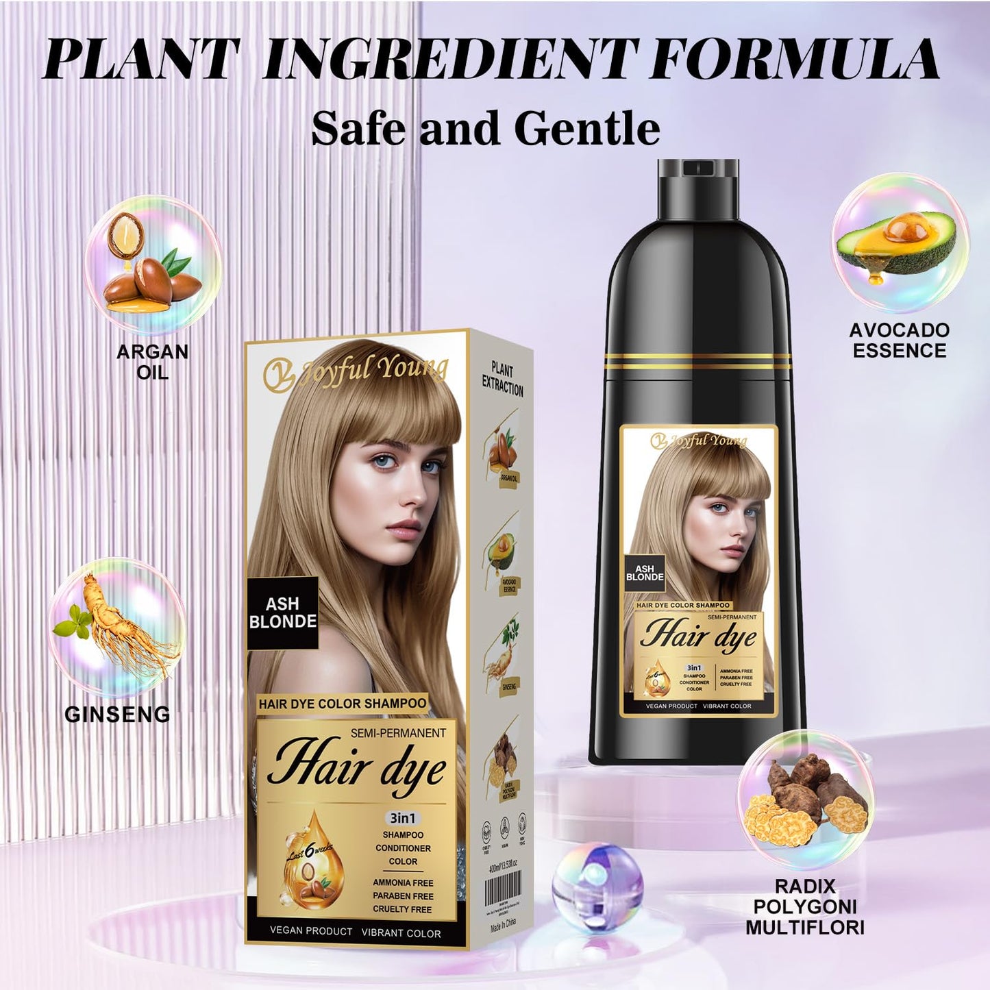 Hair Dye Shampoo 3-in-1 - Ash Blonde Semi-Permanent Gray Coverage | Vegan & Ammonia-Free