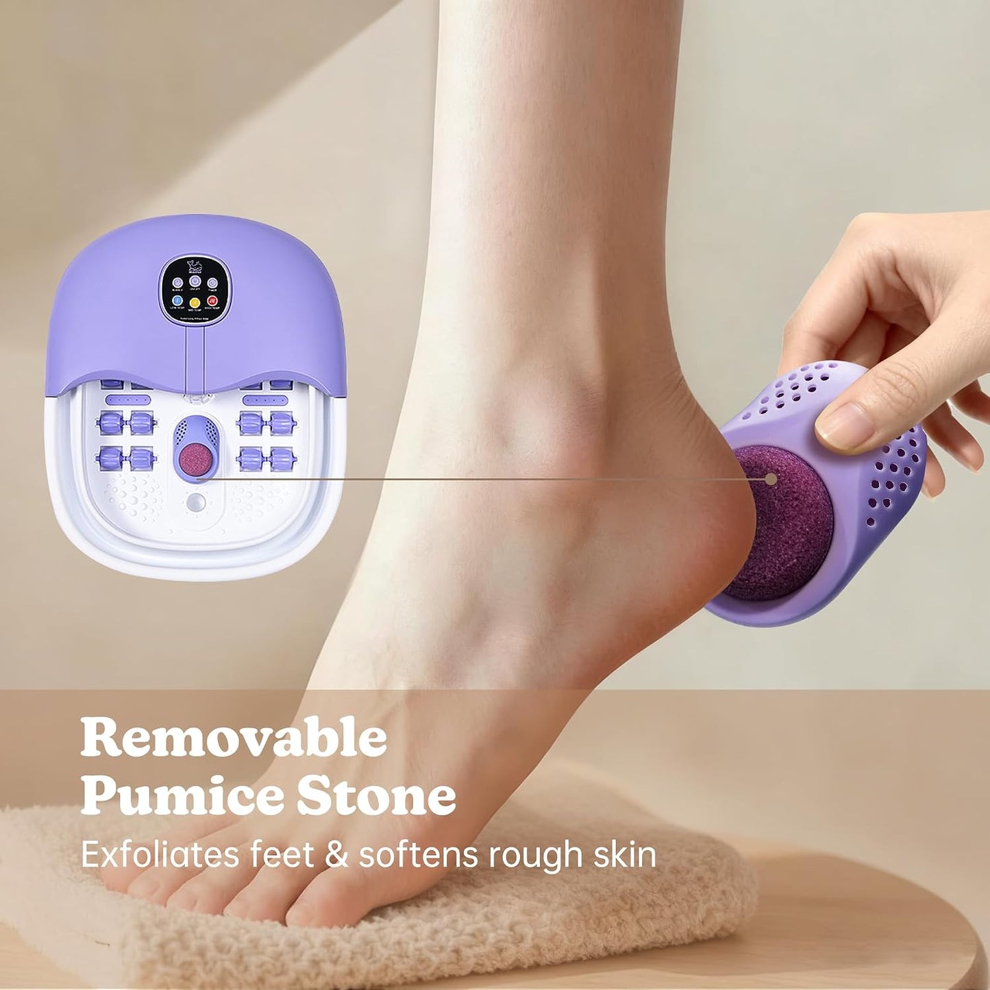 Collapsible Foot Spa Bath Massager - Heated Vibration Massage with Bubbles & Jets | 16oz Tea Tree Oil Foot Soak & Epsom Salt - Purple