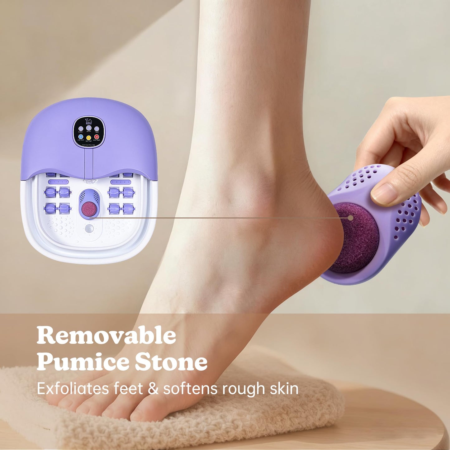 WHALSTAR Collapsible Foot Spa Bath Massager with Heat Bubbles and Vibration Massage and Jets, 16oz Tea Tree Oil Foot Soak with Epsom Salt, Foot Bath Basin with Red Light & Remote - Purple