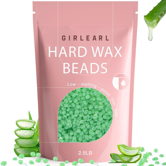 GIRLEARLE 2.5lb Wax Beads for Hair Removal, Brazilian Bikini Waxing for Women Men, Hard Wax beads Perfect for Sensitive Skin Full Body Eyebrow, Legs, Face at Home Waxing Beads for Coarse Hair (Aloe)