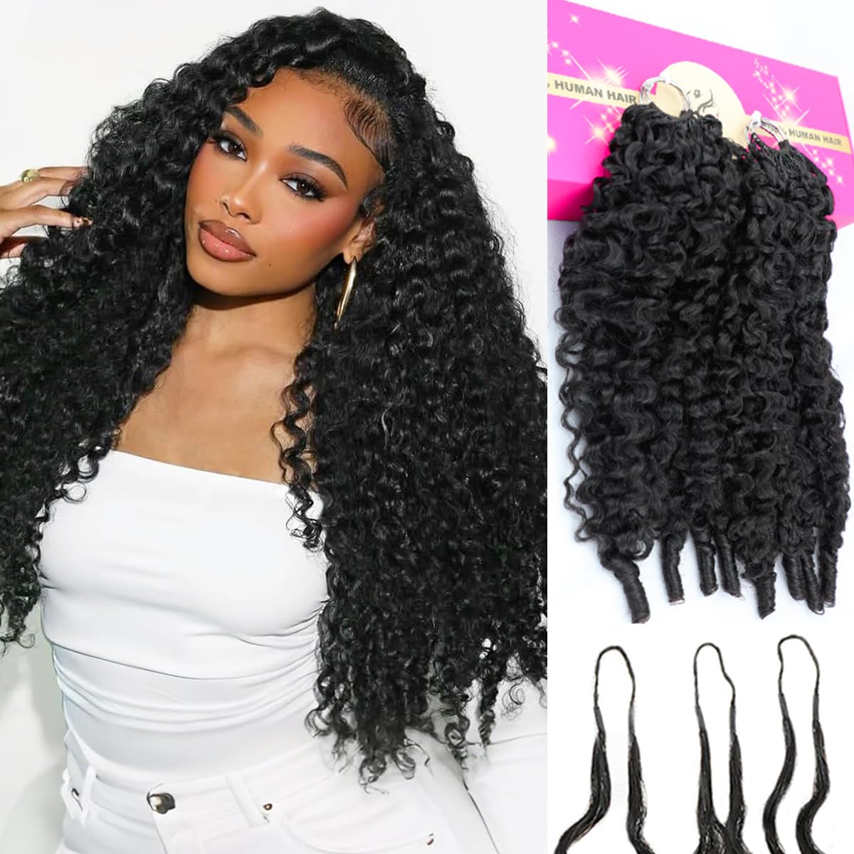 Human Crochet Hair for Black Women - 20 Inch Burmese Curly Pre-Looped | Natural Black, Reusable Bundles