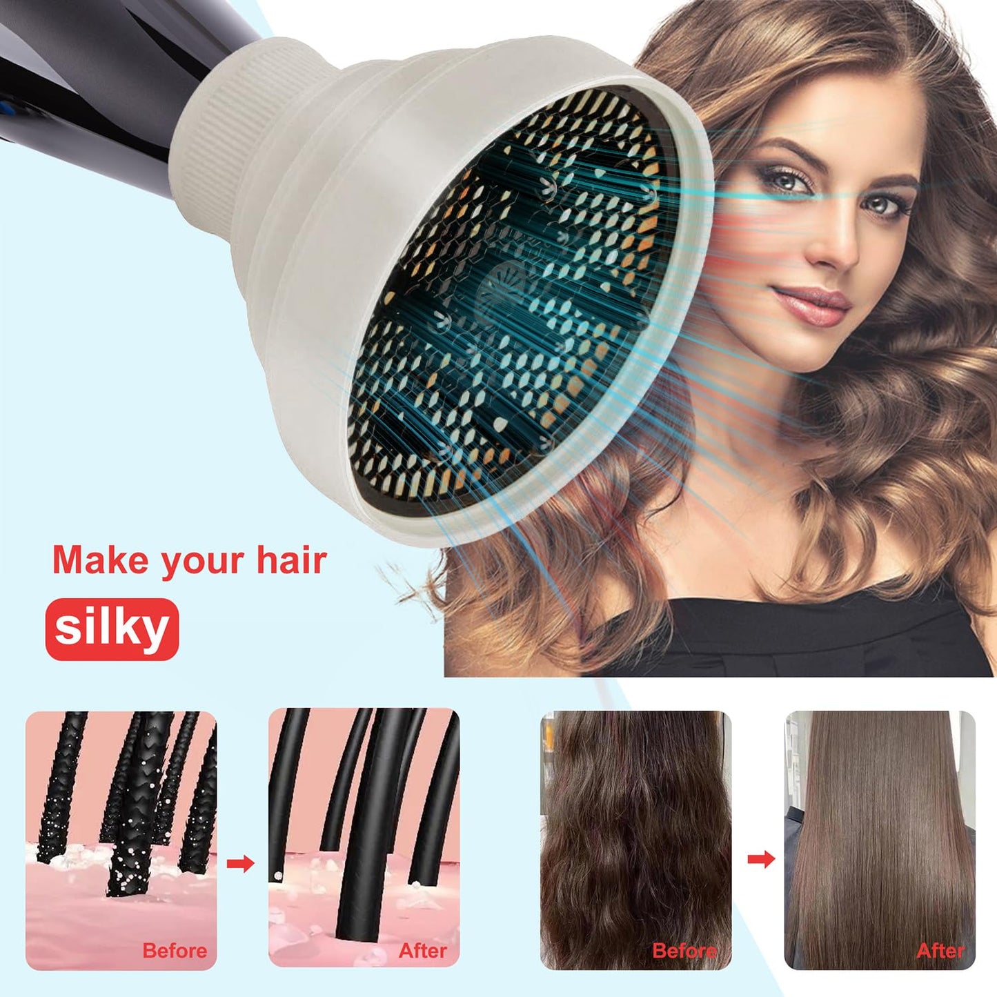 WAJIAYON Universal Collapsible Hair Dryer Diffuser Attachment-Foldable Portable Travel and Easy Storage Hair Diffuser Fit Most Hair Dryers with Nozzle Diameter D-1.575Inch to 1.968 Inch (4-5cm)- Stone