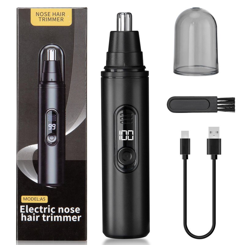 SUERBEATY Nose Hair Trimmer for Men Rechargeable, Electric Nose and Ear Hair Trimmer, Professional Nose Clipper, LED Display, Waterproof, Portable Travel Size, Painless, Black