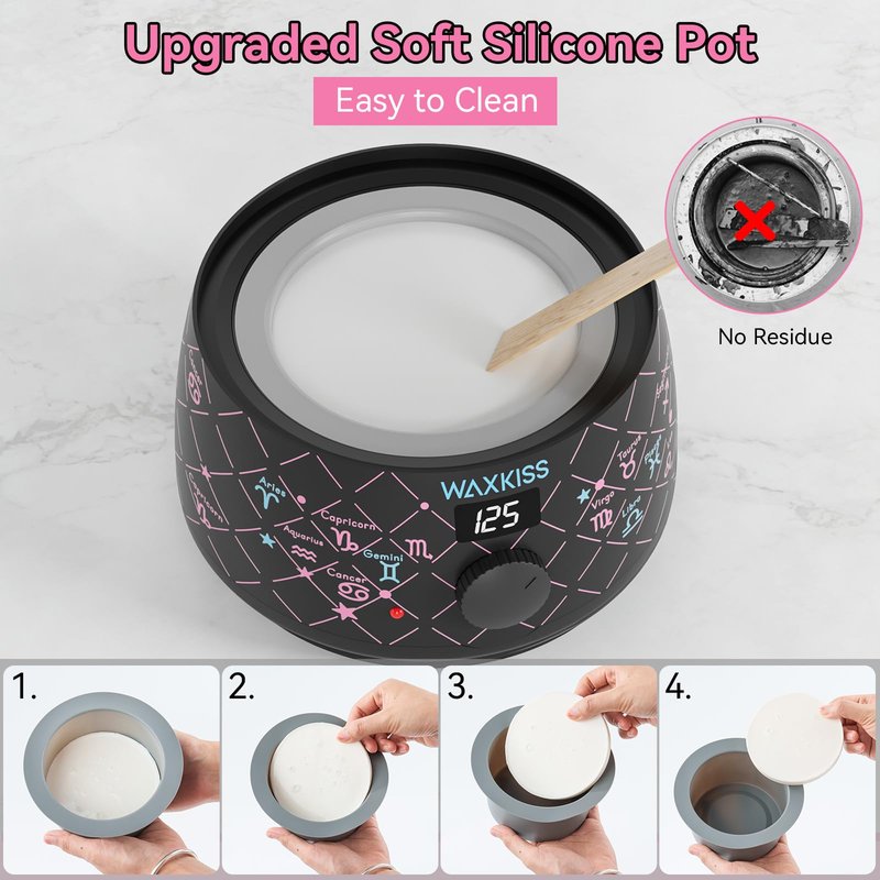 Waxkiss Digital Wax Warmer, 14oz Non-Stick Silicone Pot Hair Removal Heater, Zodiac Prints, Adjustable Temperature with See-Through Lid for Women Men
