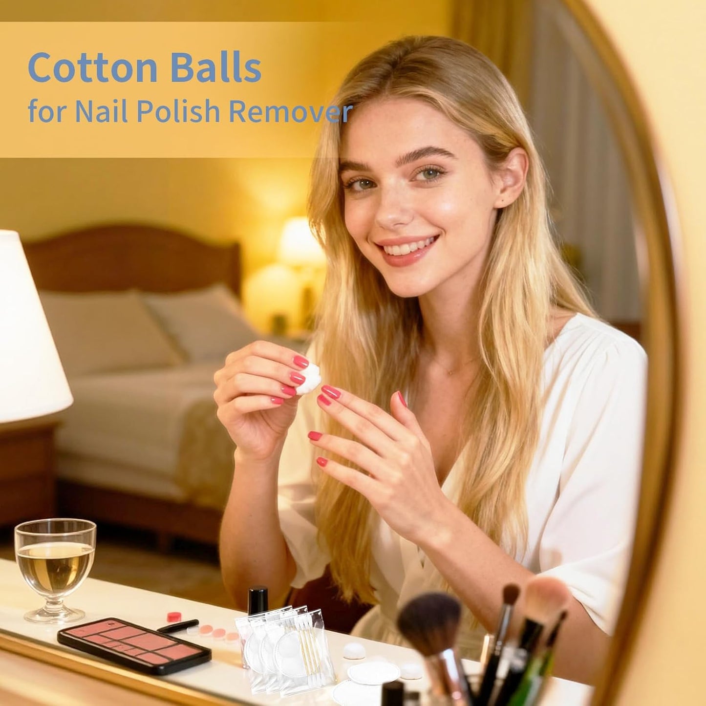 Travel Cotton Swabs Set - Portable Hotel Vanity Kit with Cotton Balls & Rounds | 50 Individually Wrapped Pieces