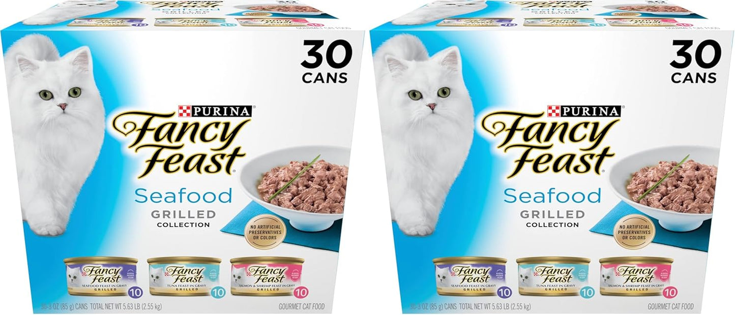Purina Fancy Feast - Grilled Wet Cat Food Variety Pack | Seafood Collection - 24 x 3 oz. Cans