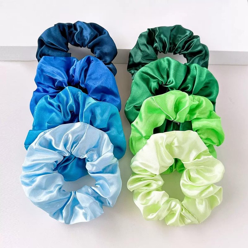 Satin Silk Scrunchies - 8Pcs Soft Hair Ties & Ponytail Holders | Green Hair Accessories for Women