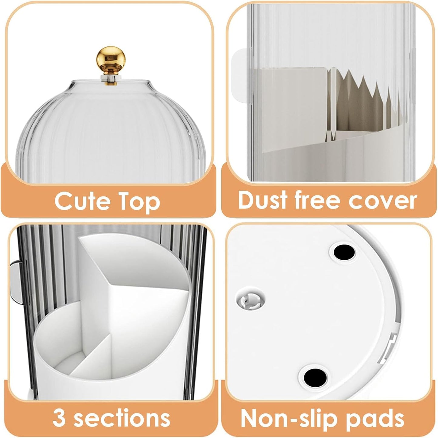 Makeup Brush Holder - 360 Rotating Clear Organizer with Lid for Vanity & Bathroom Countertop | Dustproof Design