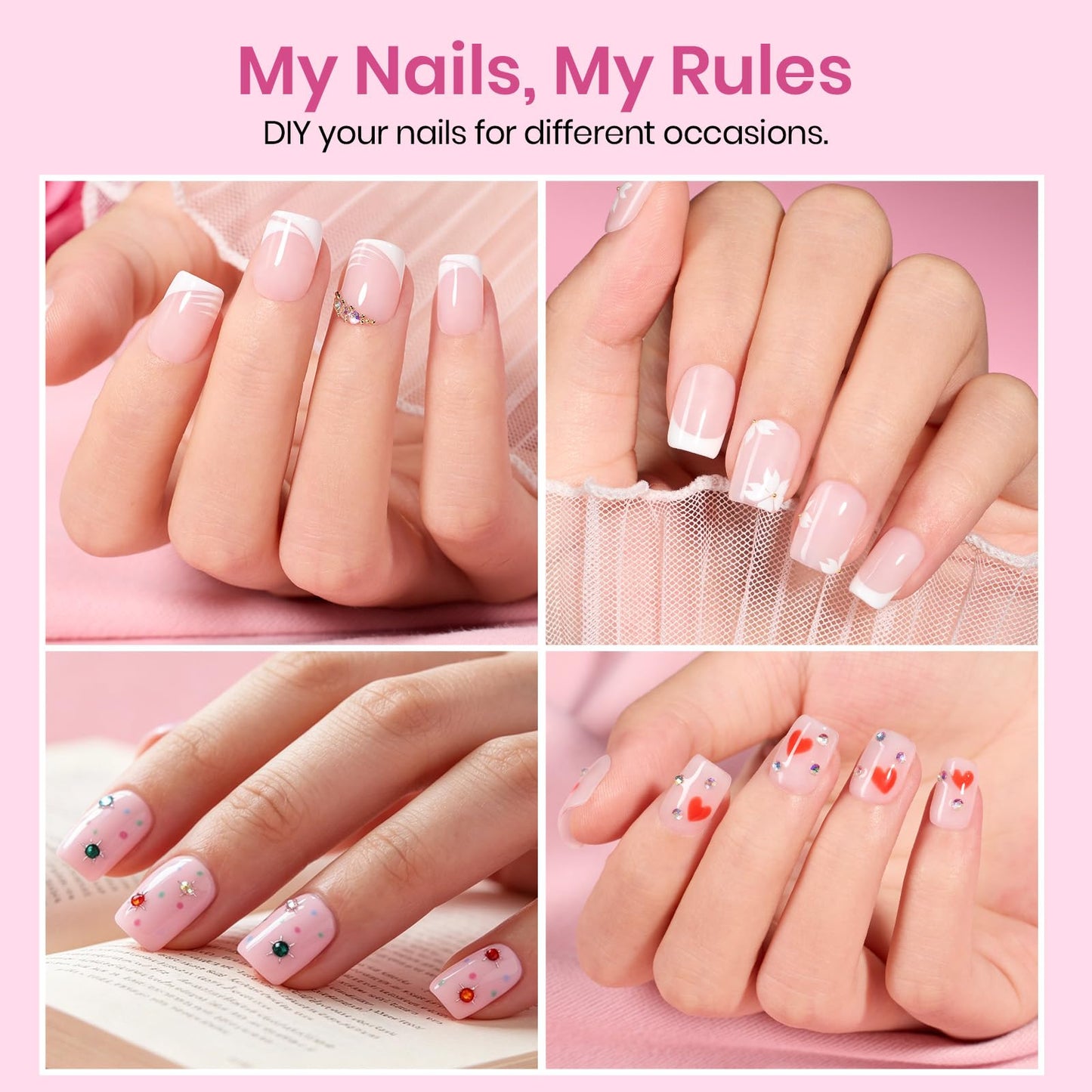 Beetles Gel Nail Tips Etch-X- Square Extra Short, 384pcs 12 Sizes, Pre-Etched Half Matte Full Cover Soft Gel Nail Tips, Press on False Nail Extension Acrylic Fake Nails, Easy DIY Salon Art