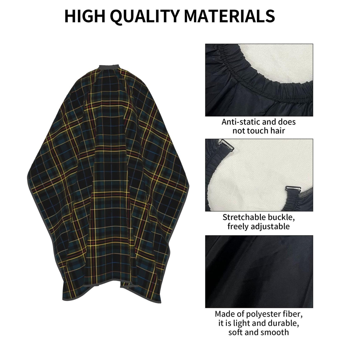 Dark Black Blue Checkered Yellow Lines Adult Professional Hair Cutting Cape Adjustable Snap Large Size 55x66 in