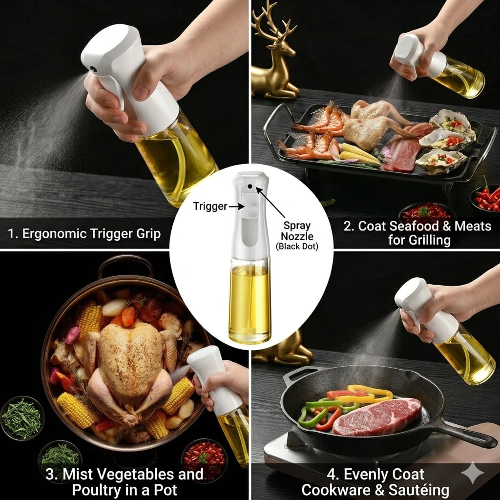 inKLEEV Mist Spray Bottle, Clear Glass Container with White Trigger Sprayer, Empty Refillable Dispenser for Home kitchen