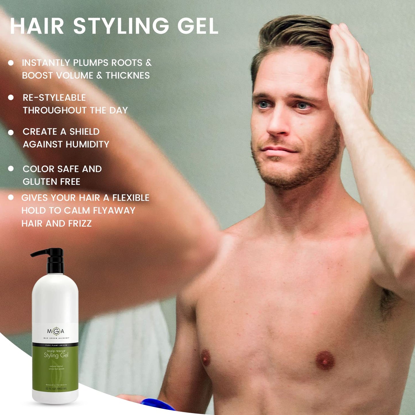 Vegan Hair Styling Gel - Scalp Rescue Organic Formula for Flexible, Natural Styles | 32 Fl Oz, Alcohol-Free & Color Safe