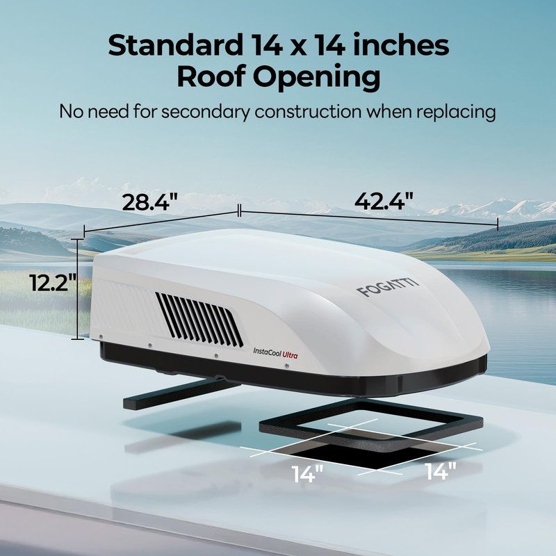 FOGATTI 16K BTU RV Air Conditioner, with Heat Pump and Cooling, with WiFi and Remote Control, Ultra-quiet AC, Rooftop AC Unit RV, Non-Ducted, White, No ADB(1 package), Only Equip with Ultra ADB