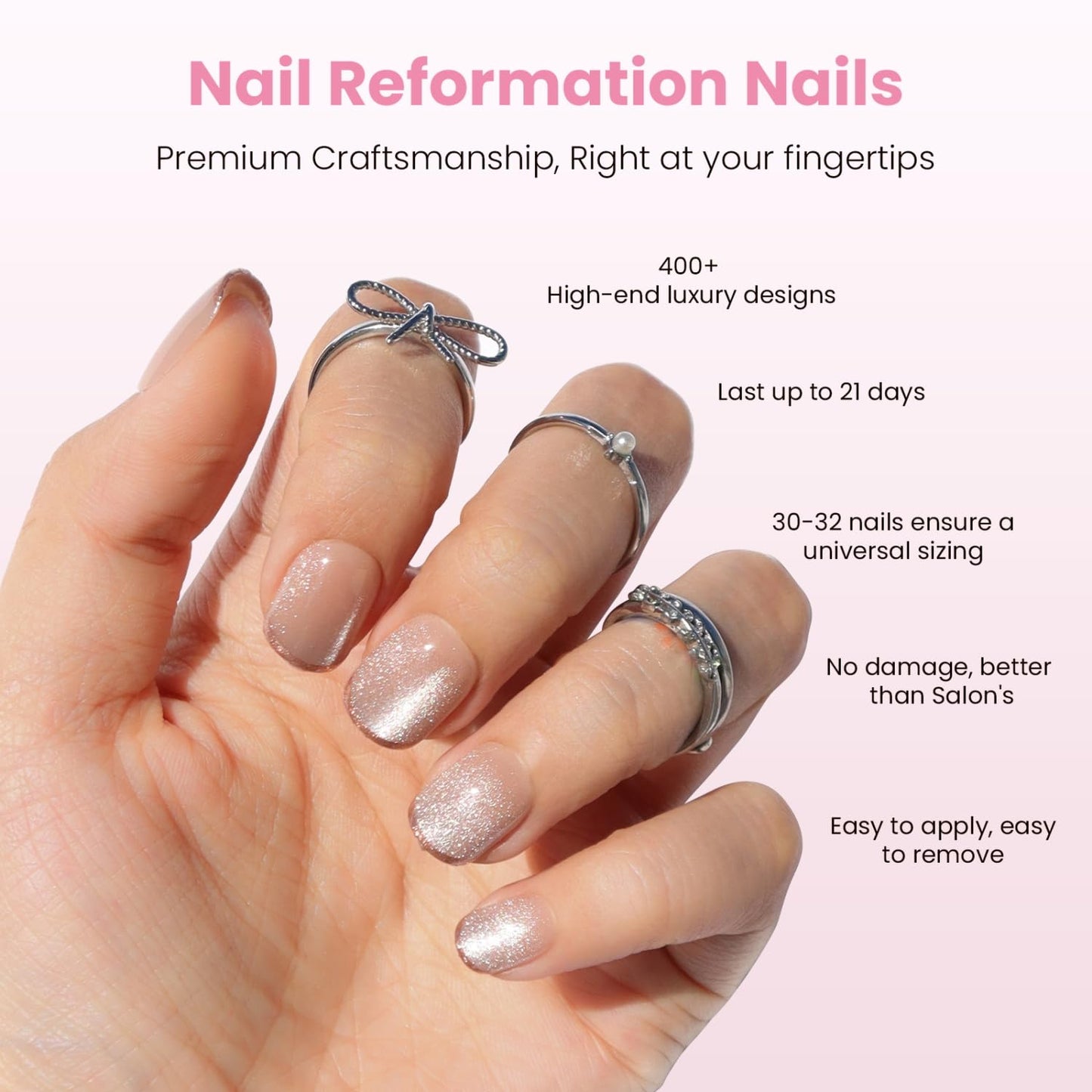 Press On Nails - Shimmer Bright Short Square Fake Nails | Brown French Tip on Neutral Base, Velvet Finish - 30 Reusable Nails in 15 Sizes for Women