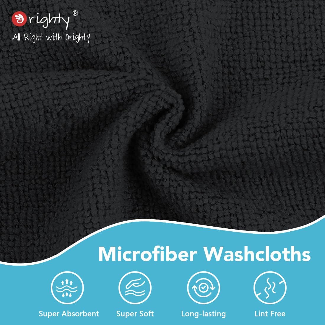 Microfiber Washcloths 20 Pack - Soft, Quick-Dry Face & Hand Towels for Travel, Gym, Spa | 11.5"x11.5", Black