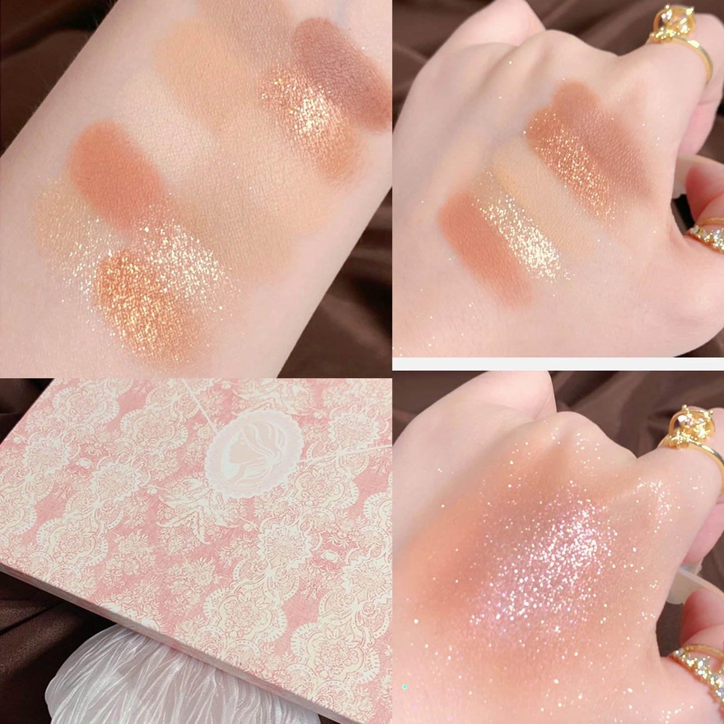 Ezyuanchly Lace 12 Color Eyeshadow Palette, Blendable Shimmer and Matte Nudes Shades, All In One Makeup Blush Highlighter, Pink
