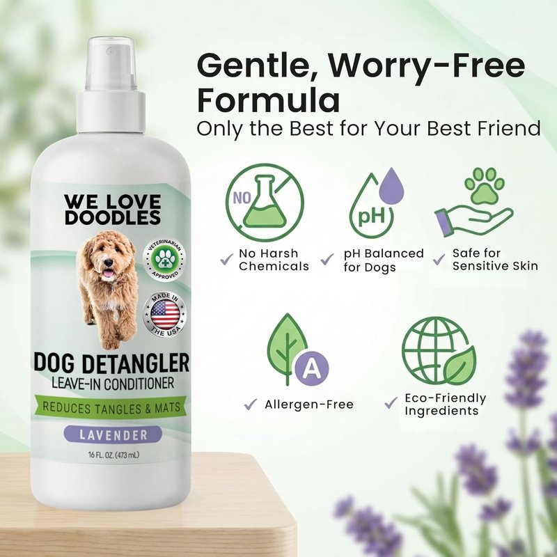 Dog Detangler Spray - Leave-In Conditioner for Dogs | Dematting & Tangle Remover - Lavender Scented 8oz