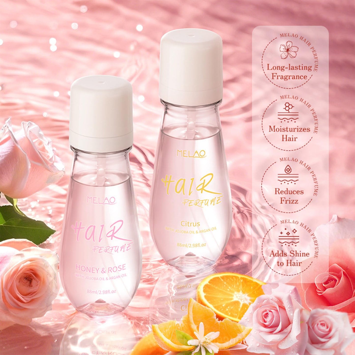 Hair Perfume,Honey & Rose Hair Perfume with Jojoba Oil & Argan Oil for Dry Damaged Hair,Nourish Hair and Shine,Reduce Split Ends and Fight Frizz,Hair Perfume for Women Long Lasting / 2.98 Fl.Oz