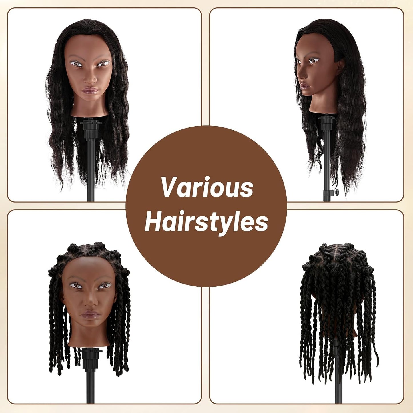 Afro Mannequin Head - 20” Human Hair Cosmetology Doll with Tripod Stand | Ideal for Hairdresser Practice & Braiding