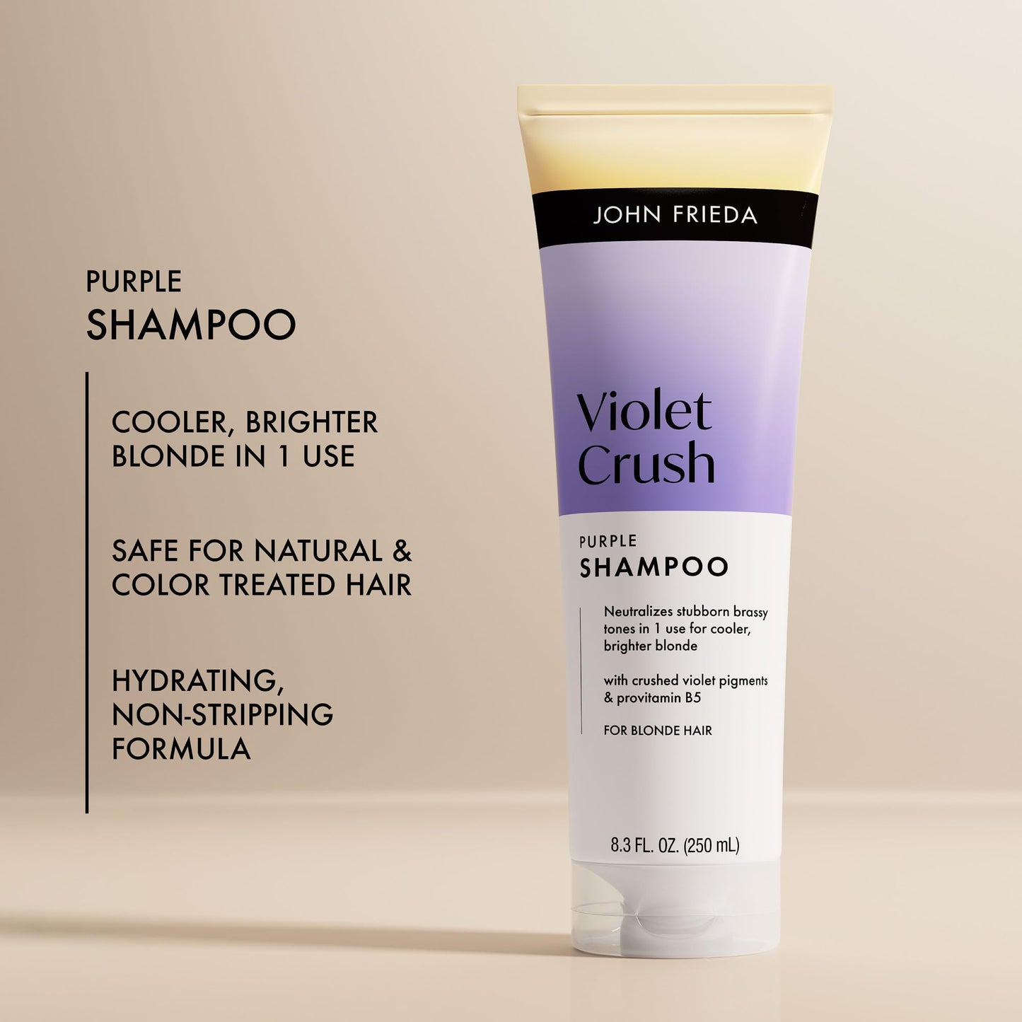 John Frieda Violet Crush Purple Shampoo for Blonde Hair, Brass Neutralizing Toning Shampoo for Cool, Bright Blonde, 8.3 fl oz