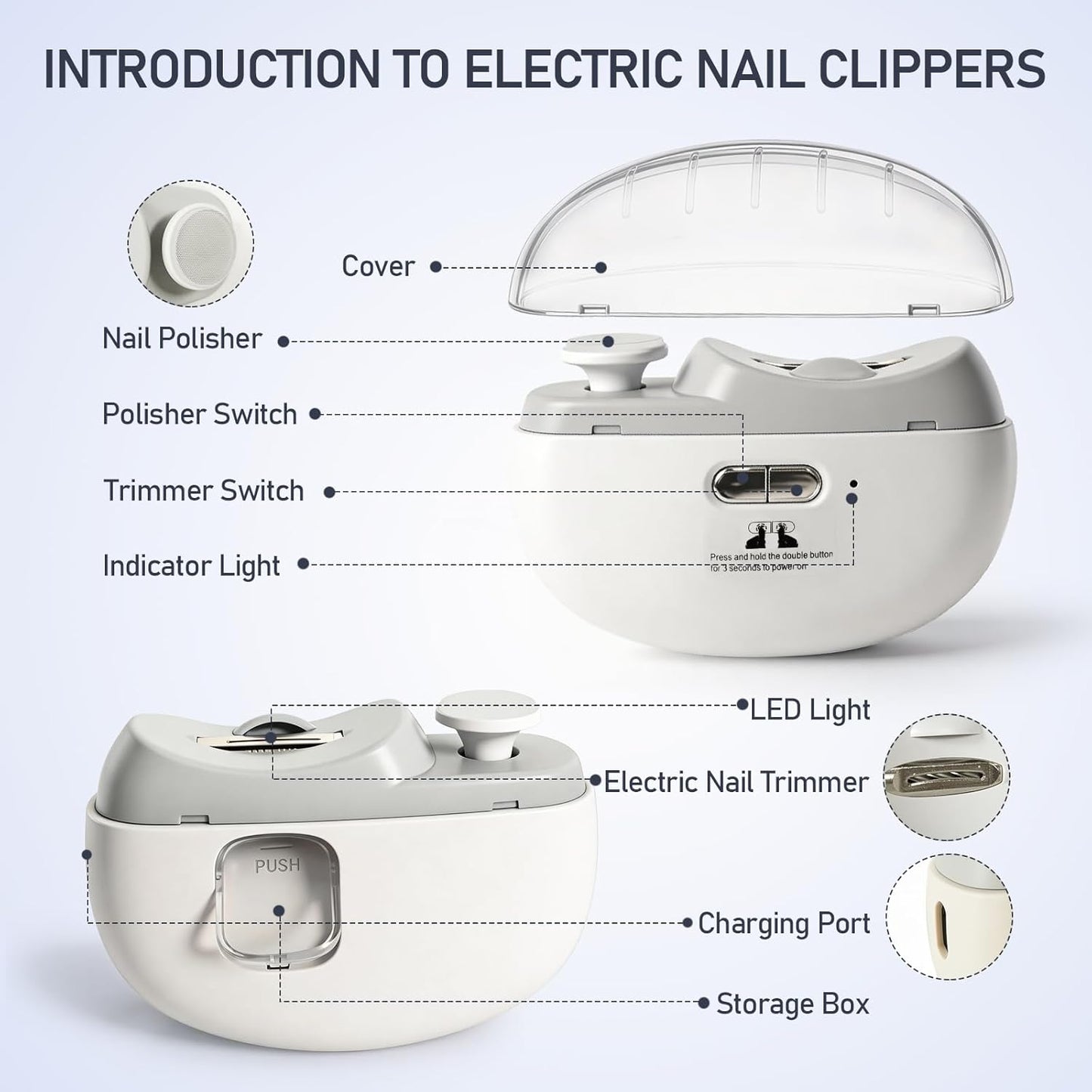 Electric Nail Clipper - Rechargeable Trimmer with LED Light | Ultra-Quiet & Safe for Kids, Adults, Seniors